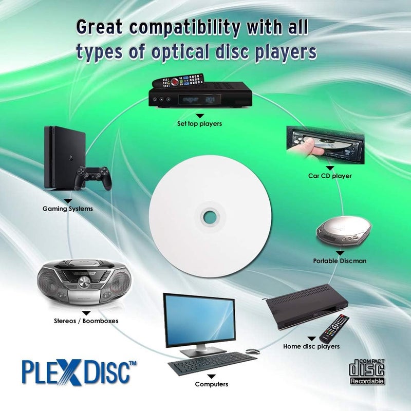 PlexDisc 95252 CD-R 700MB 52X White Inkjet Hub Printable - 100pk Spindle Frustration Free Packaging, 100 Discs - Image 4